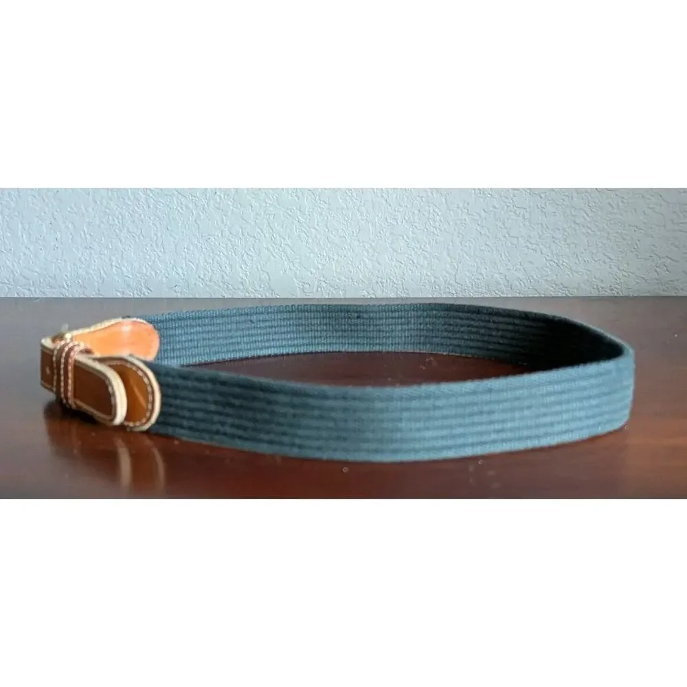 VTG Dooney & Bourke Navy Blue Brown Leather Surcingle Web Belt Womens 30 Preppy
